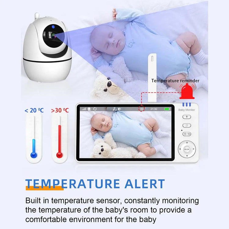 Glanmia™ 5" Video Baby Monitor – PTZ Camera, Temperature Sensor, Lullabies Glan Mia